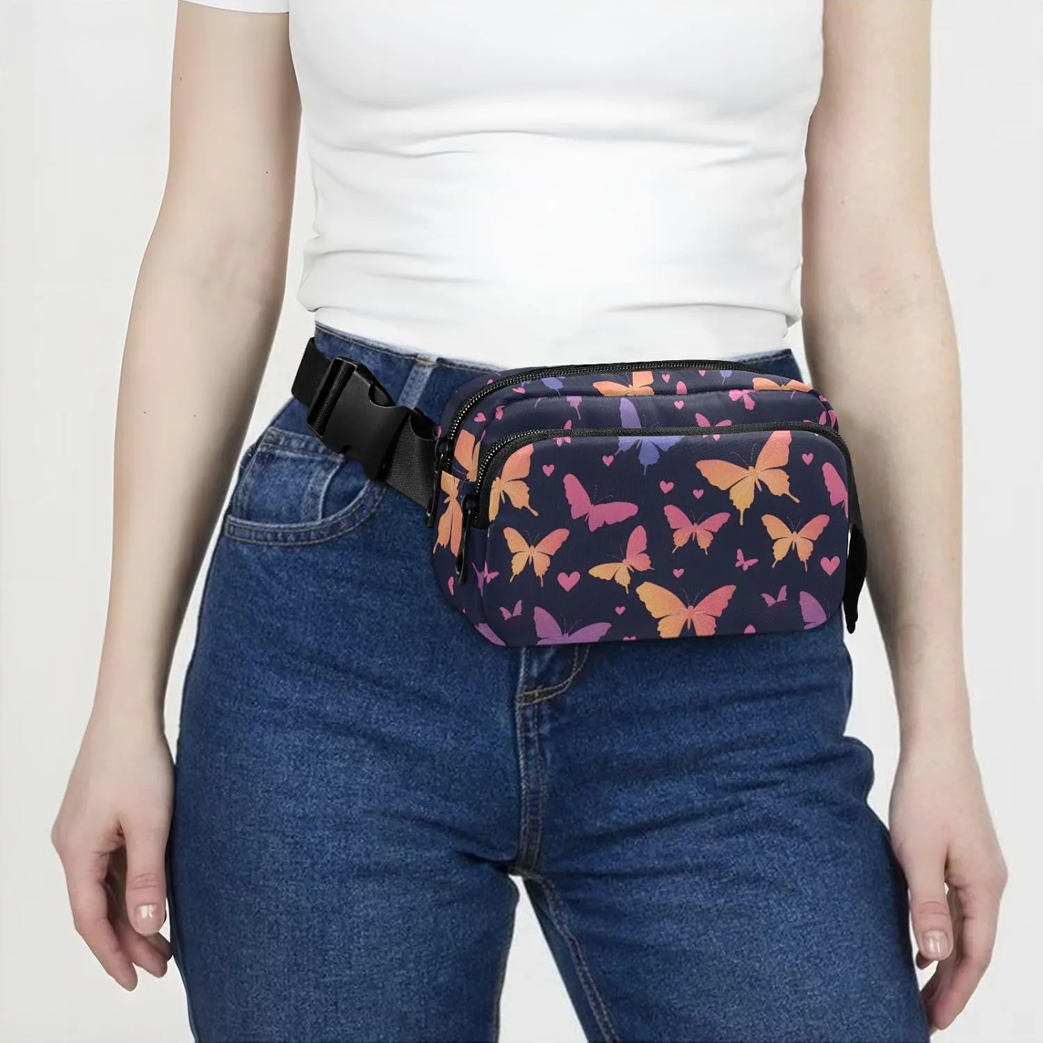 Fashion Waist Pack Crossbody Bags for Women Men with Adjustable Strap, Butterfly Crossbody Fanny Packs Mini Chest Belt Bag for Run Travel Outdoor Cycling Hiking