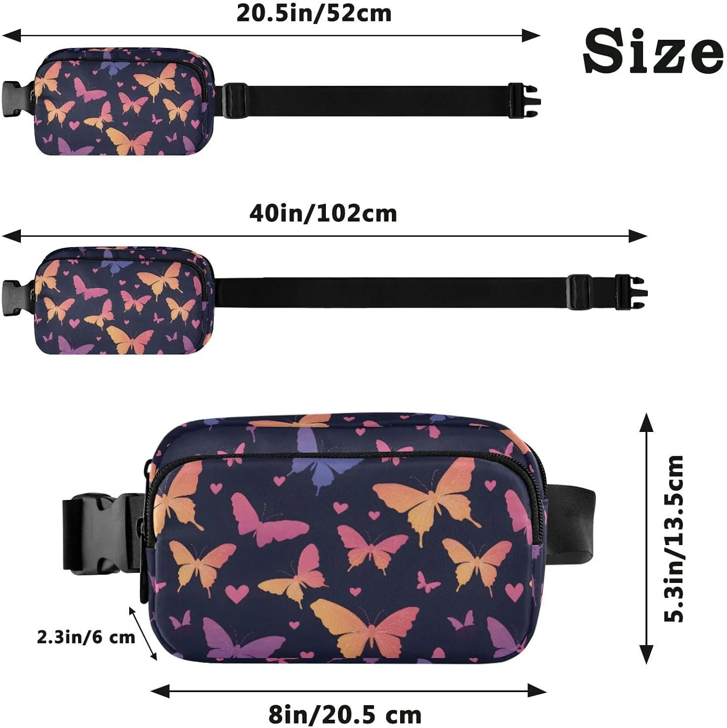 Fashion Waist Pack Crossbody Bags for Women Men with Adjustable Strap, Butterfly Crossbody Fanny Packs Mini Chest Belt Bag for Run Travel Outdoor Cycling Hiking