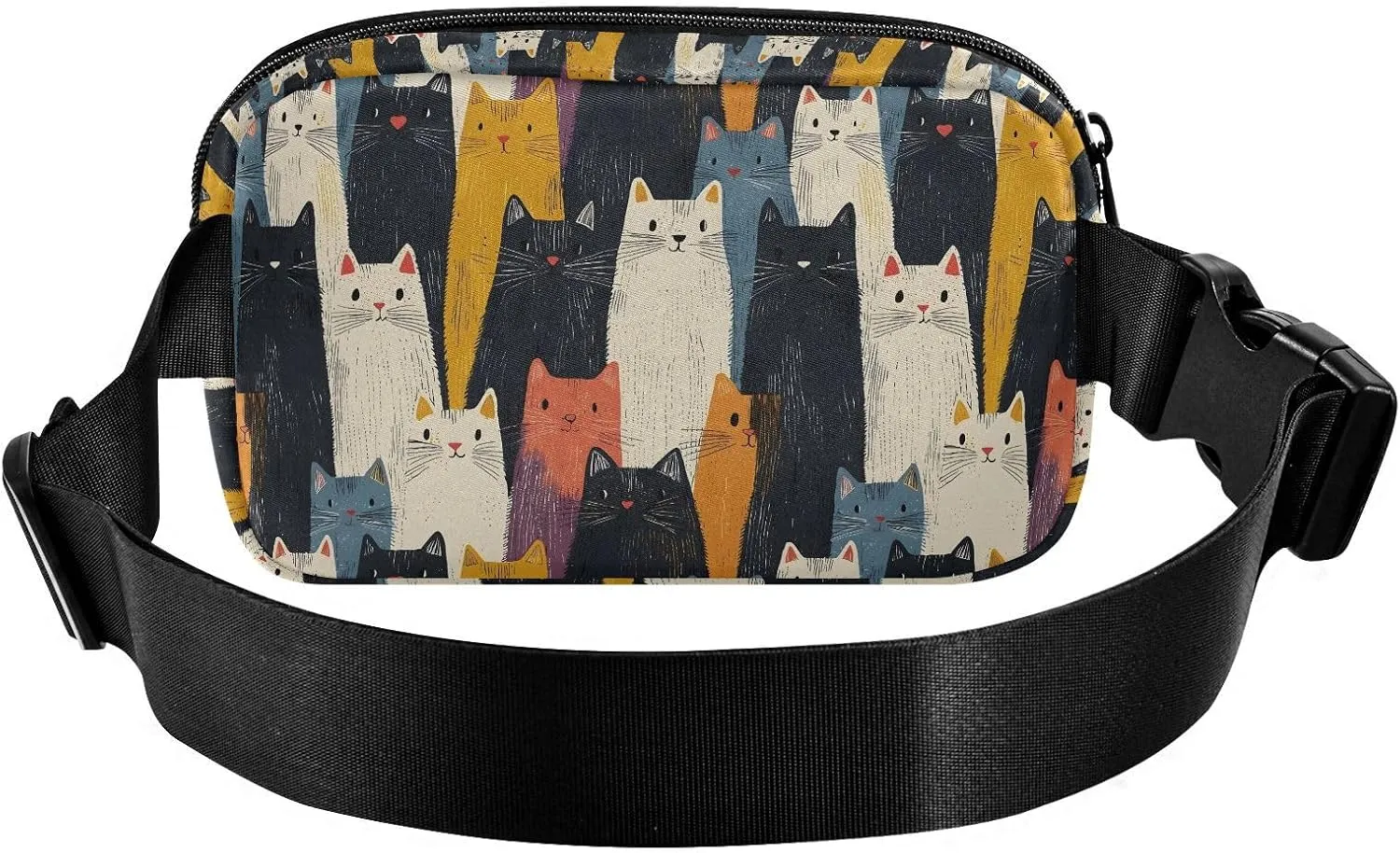 Fashion Waist Pack Crossbody Bags for Women Men with Adjustable Strap, Cartoon Cat Crowd Crossbody Fanny Packs Mini Chest Belt Bag for Run Travel Outdoor Cycling Hiking