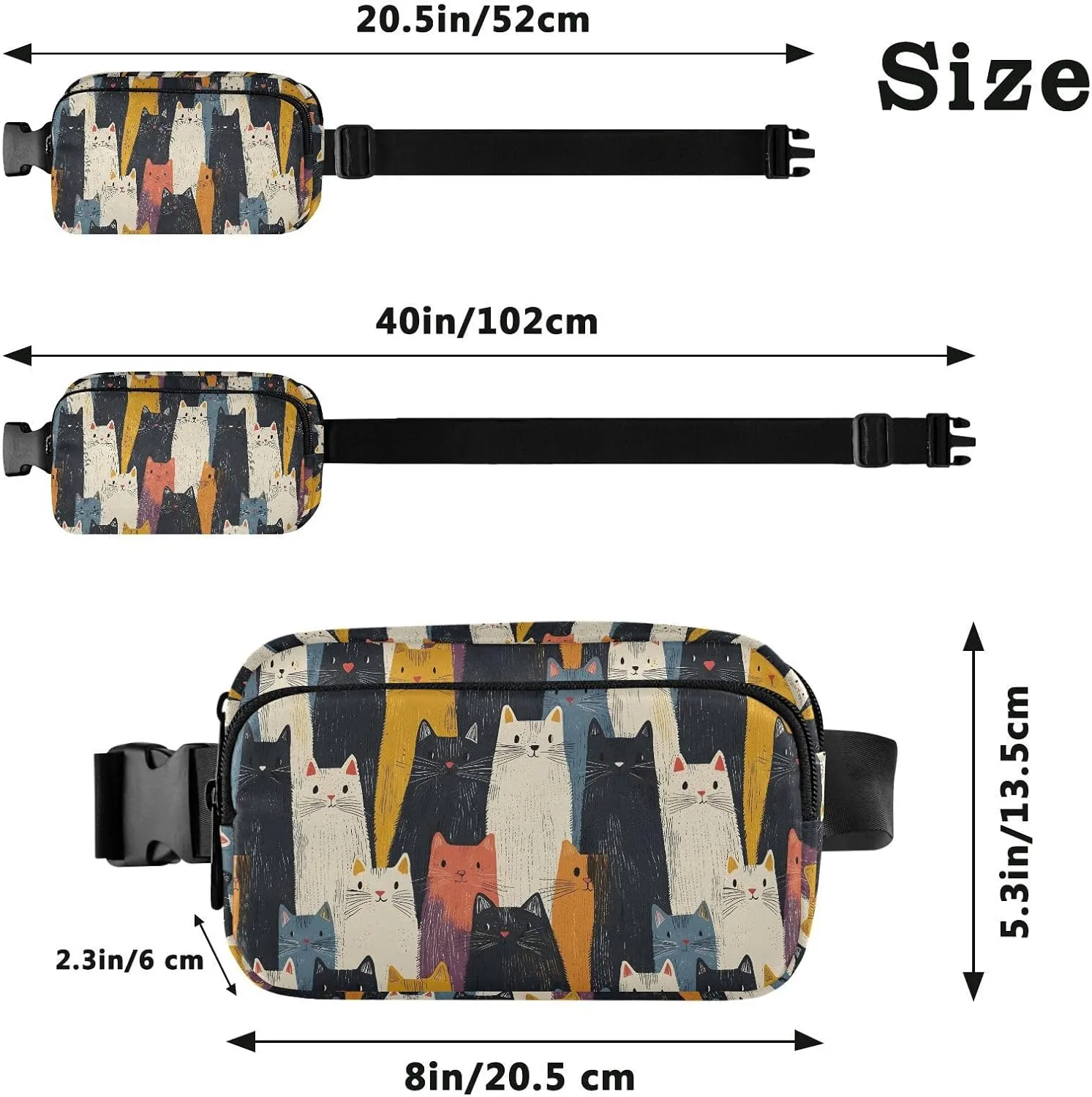 Fashion Waist Pack Crossbody Bags for Women Men with Adjustable Strap, Cartoon Cat Crowd Crossbody Fanny Packs Mini Chest Belt Bag for Run Travel Outdoor Cycling Hiking
