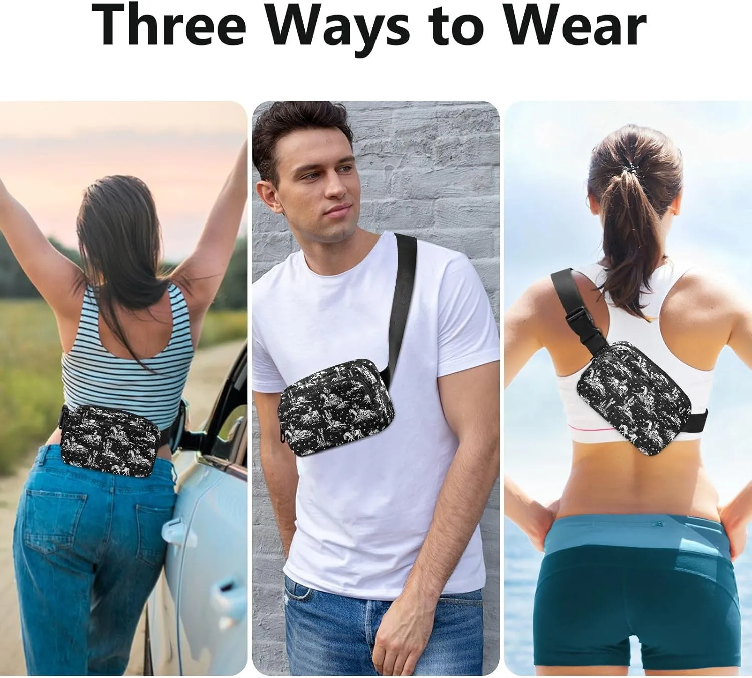 Fashion Waist Pack Crossbody Bags for Women Men with Adjustable Strap, Cowboy Horse Crossbody Fanny Packs Mini Chest Belt Bag for Run Travel Outdoor Cycling Hiking
