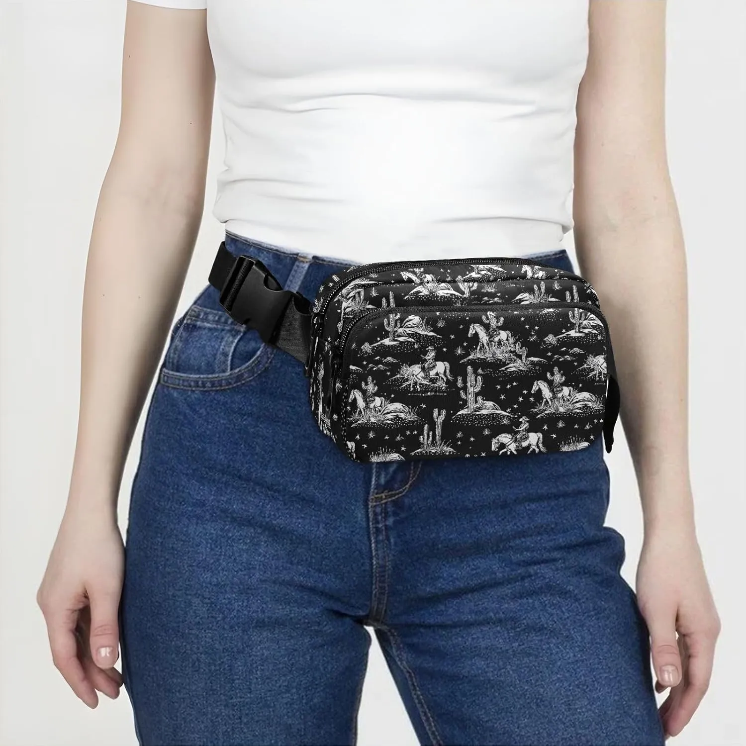 Fashion Waist Pack Crossbody Bags for Women Men with Adjustable Strap, Cowboy Horse Crossbody Fanny Packs Mini Chest Belt Bag for Run Travel Outdoor Cycling Hiking