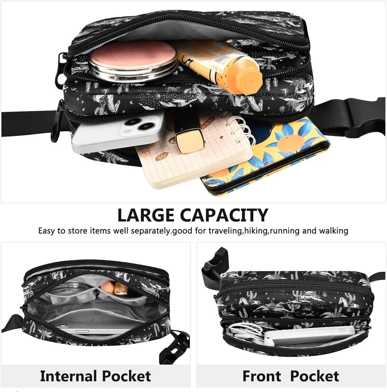 Fashion Waist Pack Crossbody Bags for Women Men with Adjustable Strap, Cowboy Horse Crossbody Fanny Packs Mini Chest Belt Bag for Run Travel Outdoor Cycling Hiking