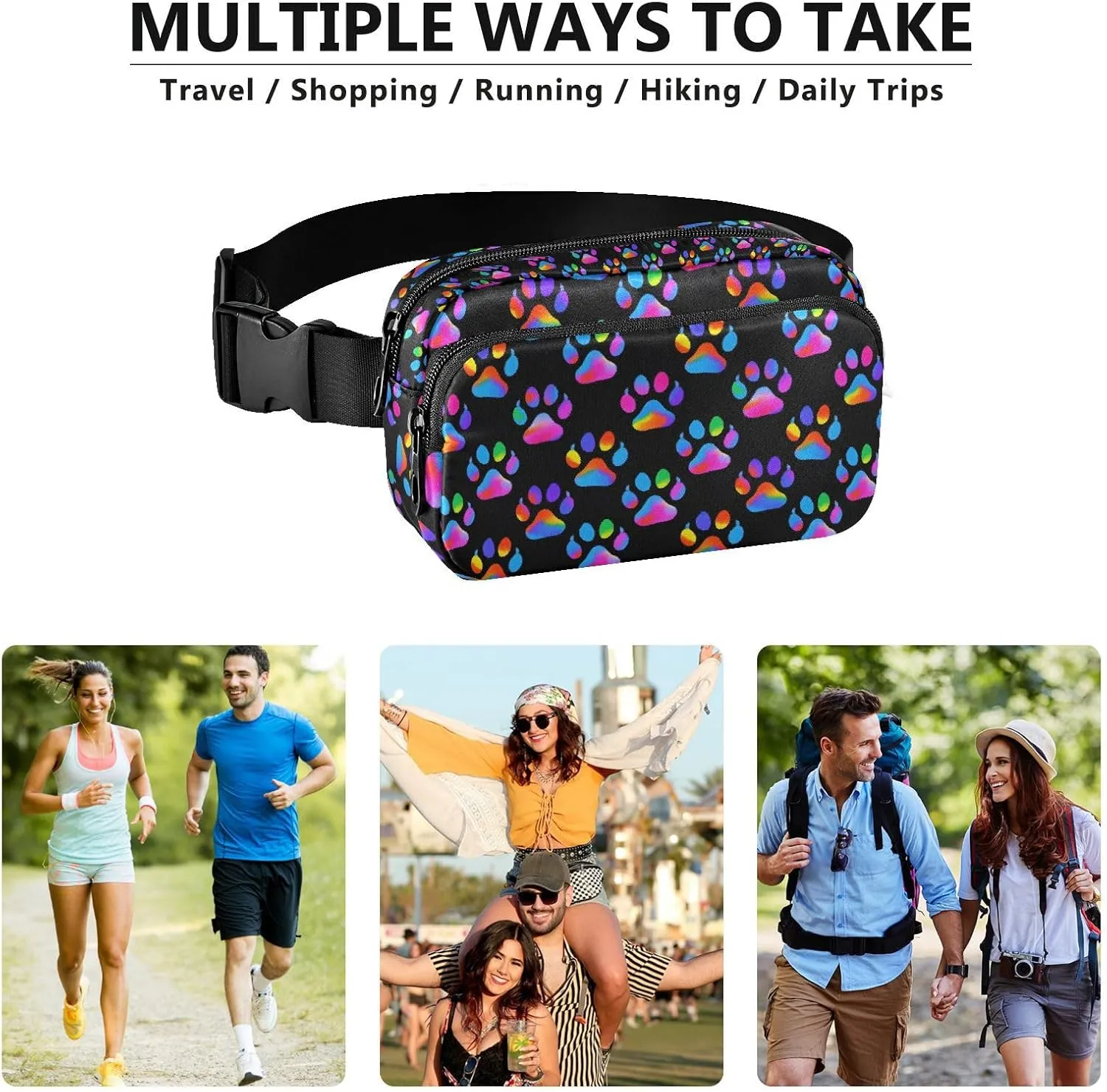 Fashion Waist Pack Crossbody Bags for Women Men with Adjustable Strap, Neon Dog Paw Crossbody Fanny Packs Mini Chest Belt Bag for Run Travel Outdoor Cycling Hiking
