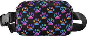 Fashion Waist Pack Crossbody Bags for Women Men with Adjustable Strap, Neon Dog Paw Crossbody Fanny Packs Mini Chest Belt Bag for Run Travel Outdoor Cycling Hiking