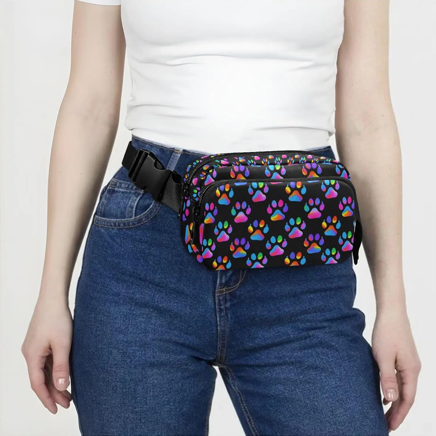 Fashion Waist Pack Crossbody Bags for Women Men with Adjustable Strap, Neon Dog Paw Crossbody Fanny Packs Mini Chest Belt Bag for Run Travel Outdoor Cycling Hiking