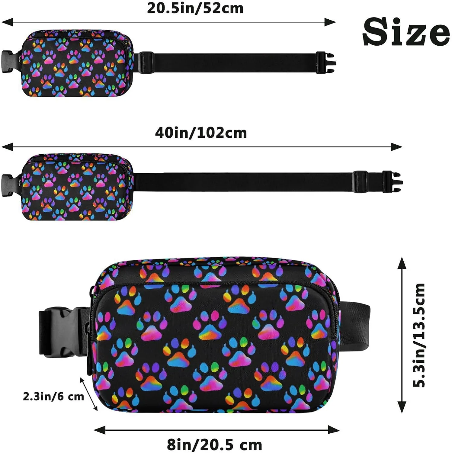 Fashion Waist Pack Crossbody Bags for Women Men with Adjustable Strap, Neon Dog Paw Crossbody Fanny Packs Mini Chest Belt Bag for Run Travel Outdoor Cycling Hiking