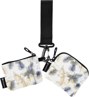 Feathers Pattern Small Wallet for Women Portable Wristlet Keychain Coin Purse with 2 Zipper Pouches