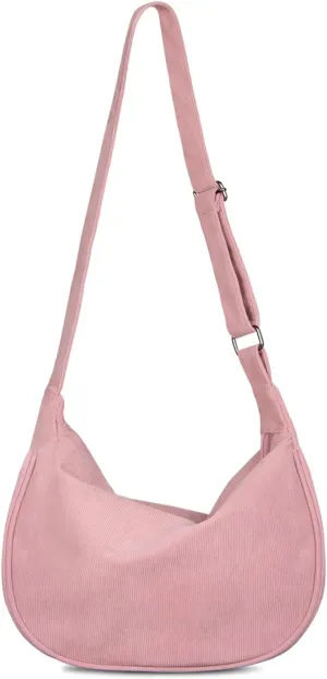 FITDON Corduroy Crescent Crossbody Bag for Women Men, Small Sling Hobos Dumpling Bag Crescent Purse