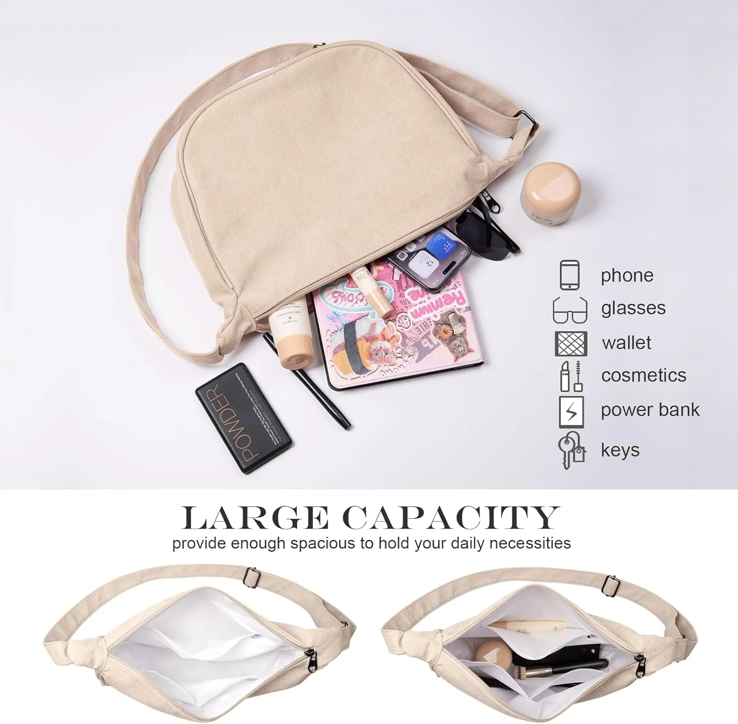 FITDON Corduroy Crescent Crossbody Bag for Women Men, Small Sling Hobos Dumpling Bag Crescent Purse