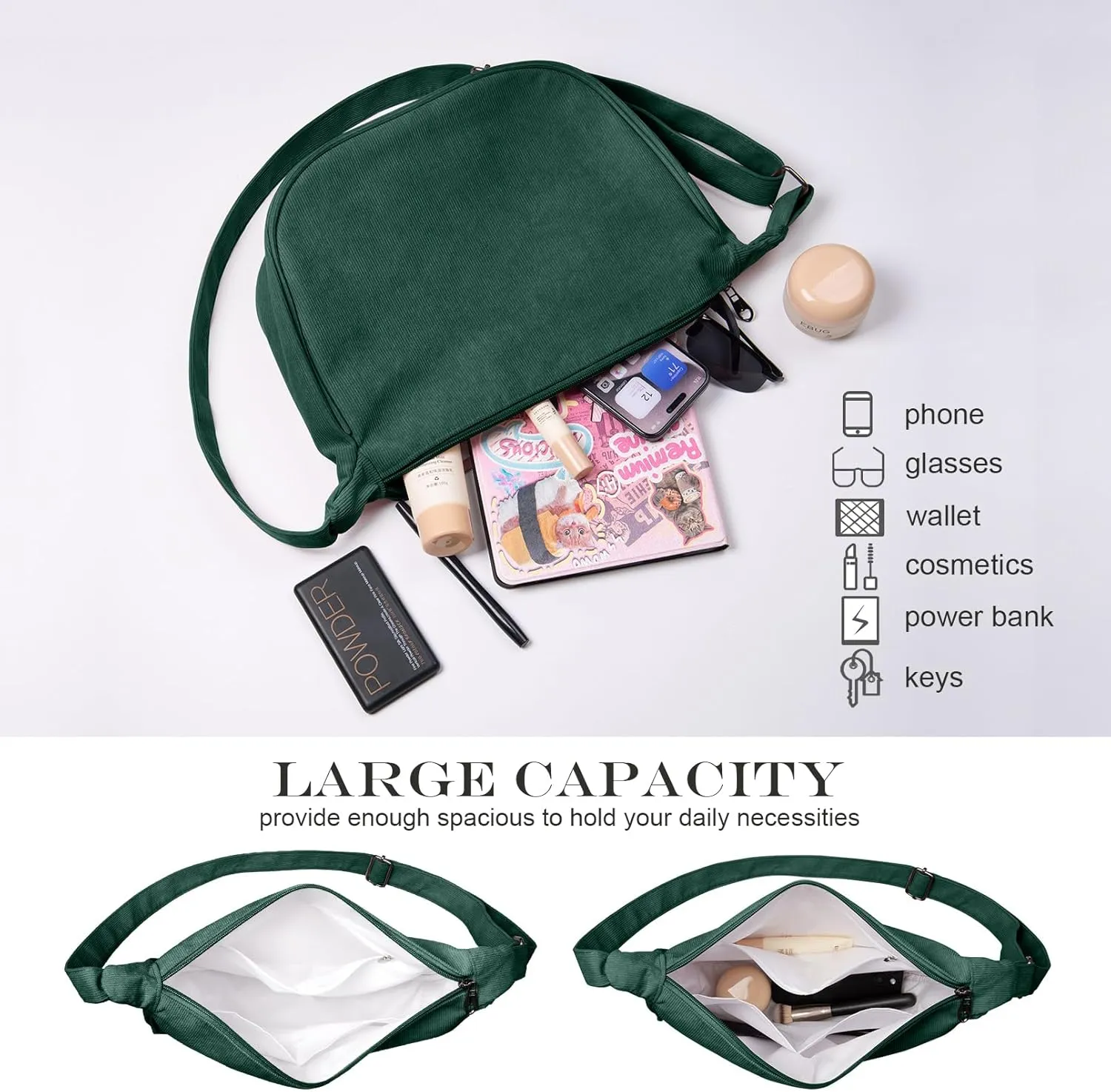 FITDON Corduroy Crescent Crossbody Bag for Women Men, Small Sling Hobos Dumpling Bag Crescent Purse