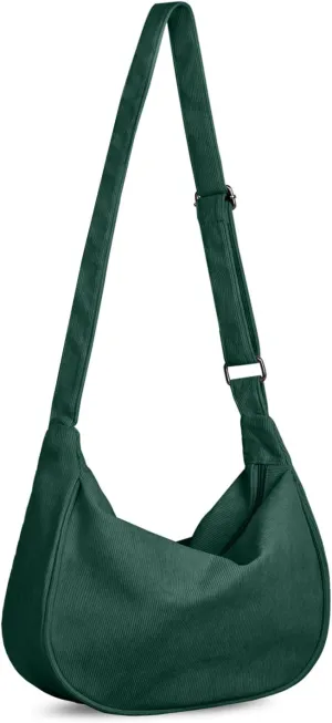 FITDON Corduroy Crescent Crossbody Bag for Women Men, Small Sling Hobos Dumpling Bag Crescent Purse