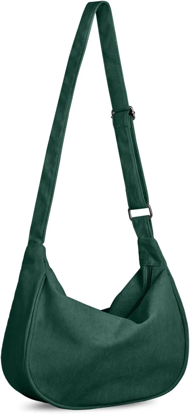 FITDON Corduroy Crescent Crossbody Bag for Women Men, Small Sling Hobos Dumpling Bag Crescent Purse