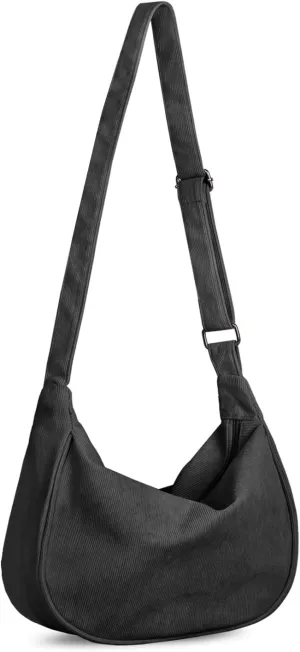 FITDON Corduroy Crescent Crossbody Bag for Women Men, Small Sling Hobos Dumpling Bag Crescent Purse