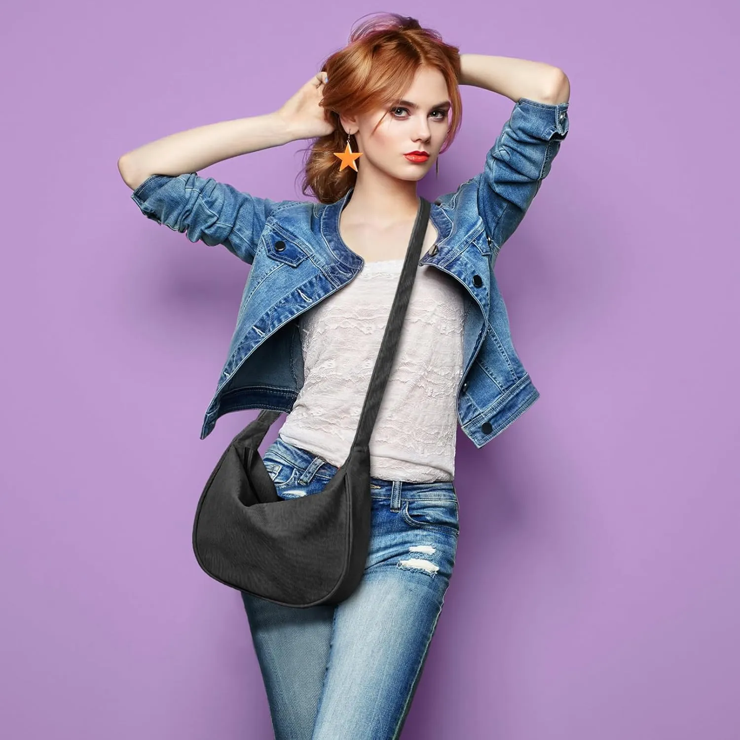 FITDON Corduroy Crescent Crossbody Bag for Women Men, Small Sling Hobos Dumpling Bag Crescent Purse