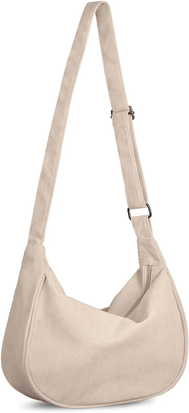 FITDON Corduroy Crescent Crossbody Bag for Women Men, Small Sling Hobos Dumpling Bag Crescent Purse