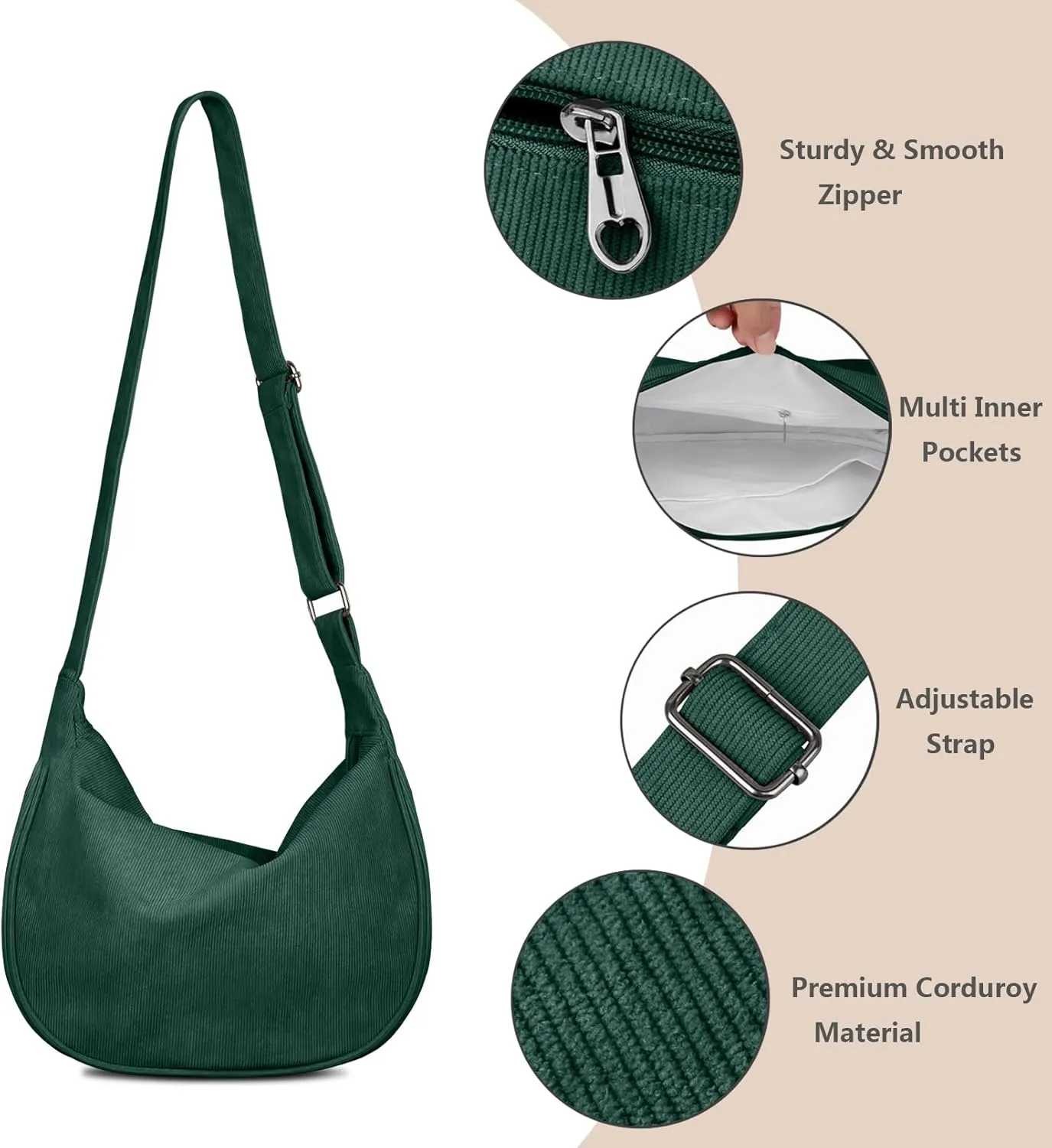 FITDON Corduroy Crescent Crossbody Bag for Women Men, Small Sling Hobos Dumpling Bag Crescent Purse