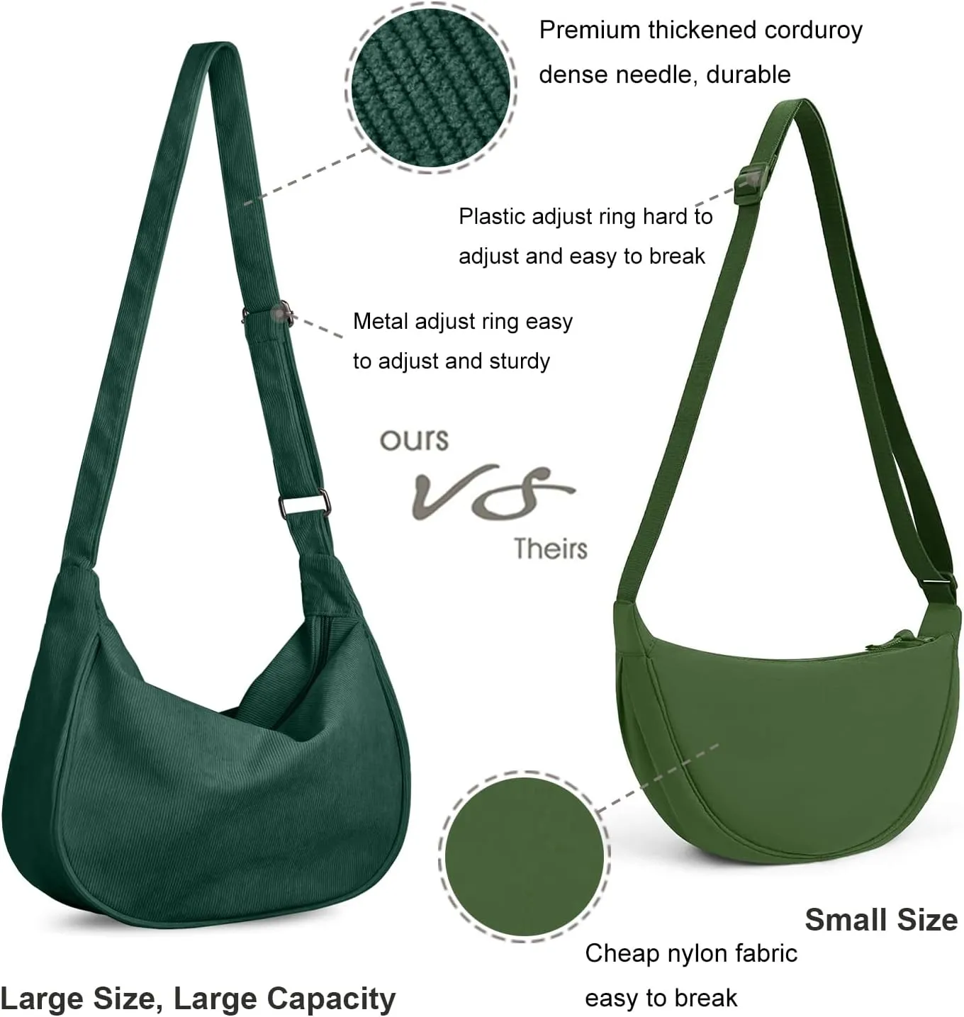 FITDON Corduroy Crescent Crossbody Bag for Women Men, Small Sling Hobos Dumpling Bag Crescent Purse