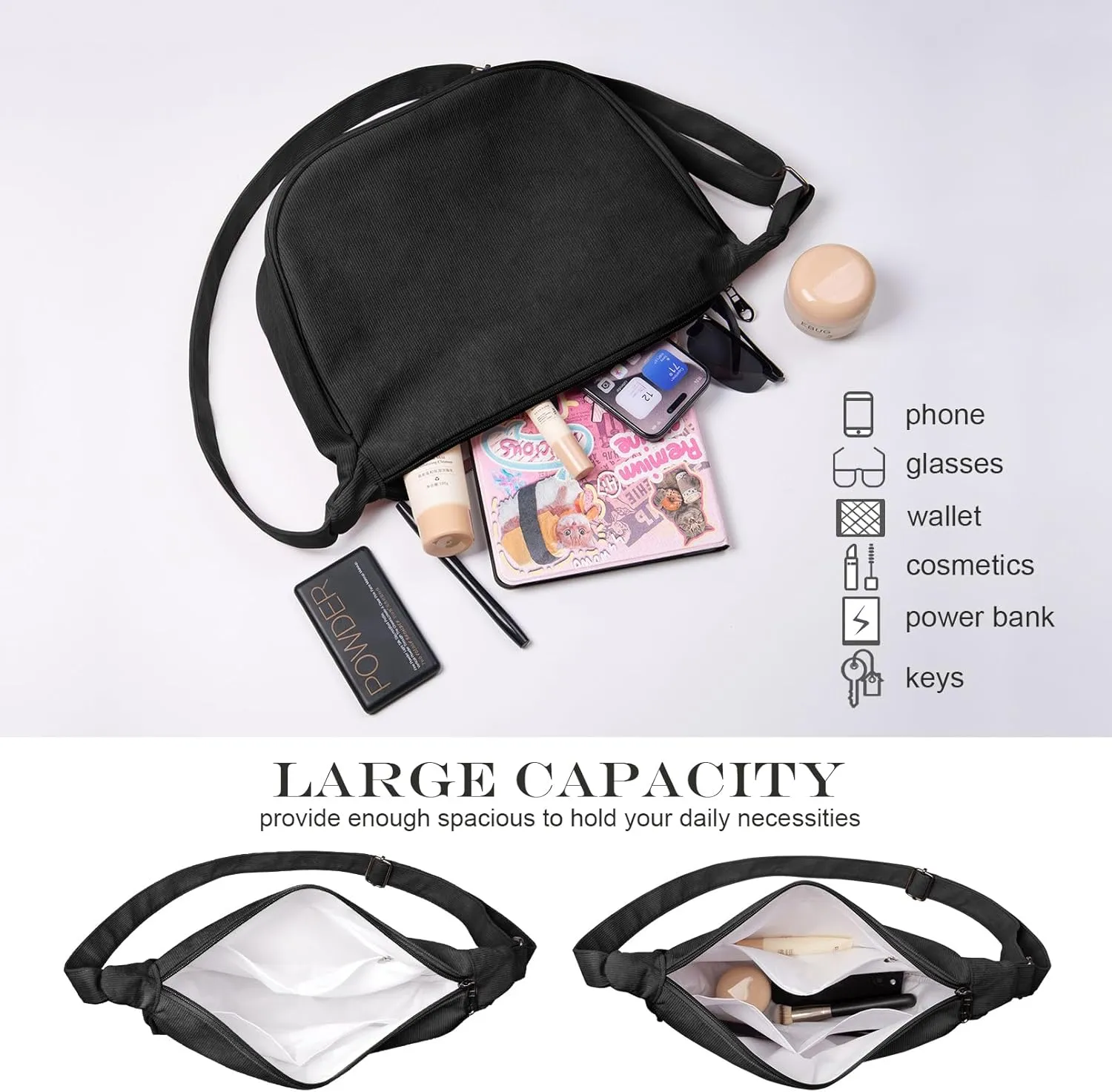 FITDON Corduroy Crescent Crossbody Bag for Women Men, Small Sling Hobos Dumpling Bag Crescent Purse