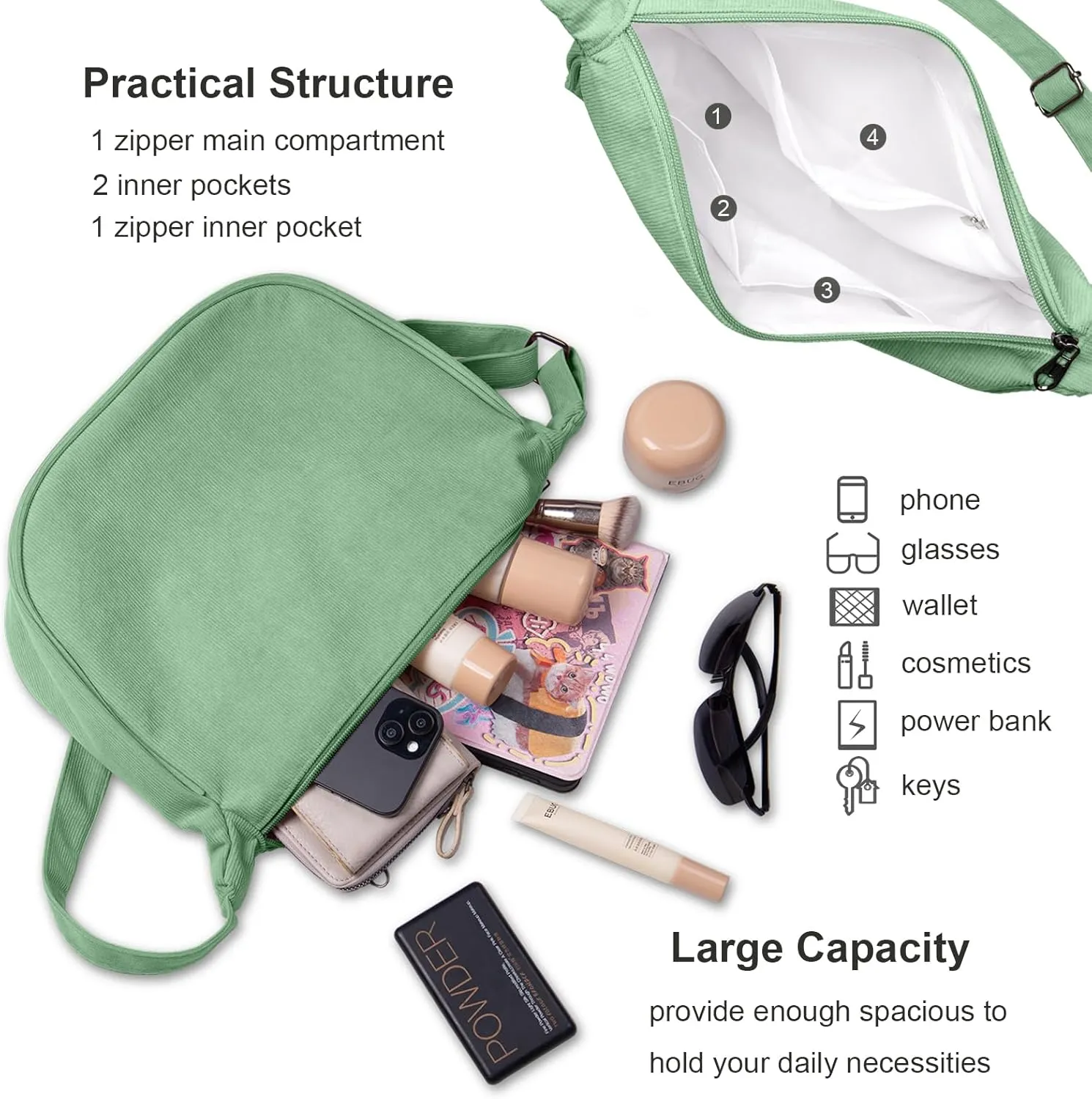 FITDON Corduroy Crescent Crossbody Bag for Women Men, Small Sling Hobos Dumpling Bag Crescent Purse
