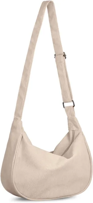 FITDON Corduroy Crescent Crossbody Bag for Women Men, Small Sling Hobos Dumpling Bag Crescent Purse