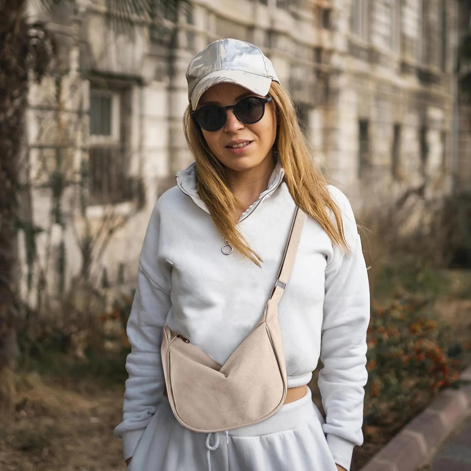 FITDON Corduroy Crescent Crossbody Bag for Women Men, Small Sling Hobos Dumpling Bag Crescent Purse