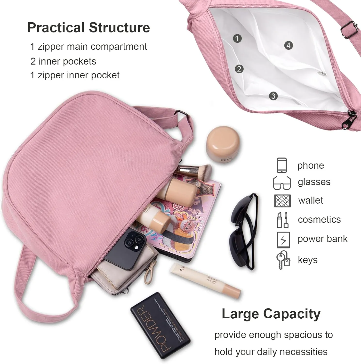 FITDON Corduroy Crescent Crossbody Bag for Women Men, Small Sling Hobos Dumpling Bag Crescent Purse