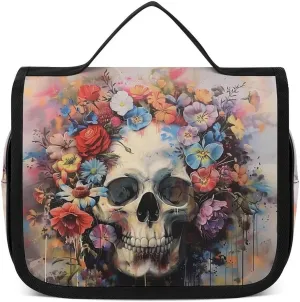 Floral Skull Portable Toiletry Bags,Travel Makeup Bags,Travel Cosmetic Bags,with Handle,Large Capacity