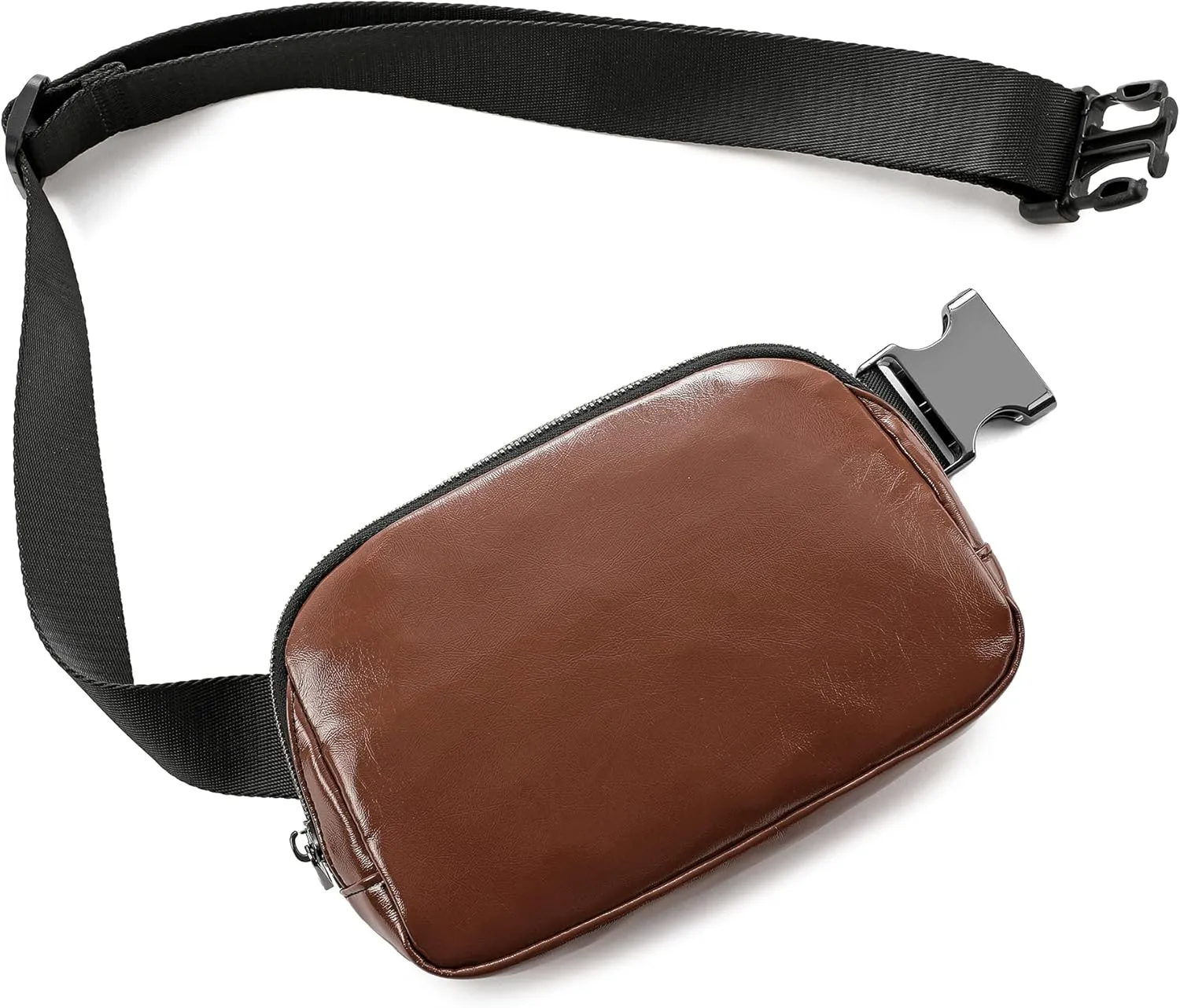 FODOKO Fanny Packs for Women Men, Fashionable PU Leather Belt Bag Waist Pack for Women with Adjustable Strap, Bum Bag for Running Hiking Travel Workout PU Brown)