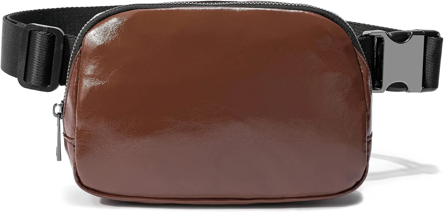 FODOKO Fanny Packs for Women Men, Fashionable PU Leather Belt Bag Waist Pack for Women with Adjustable Strap, Bum Bag for Running Hiking Travel Workout PU Brown)