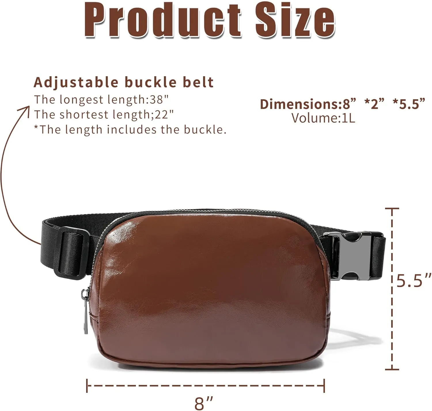FODOKO Fanny Packs for Women Men, Fashionable PU Leather Belt Bag Waist Pack for Women with Adjustable Strap, Bum Bag for Running Hiking Travel Workout PU Brown)