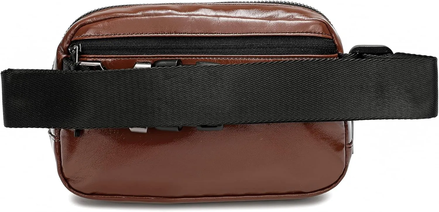 FODOKO Fanny Packs for Women Men, Fashionable PU Leather Belt Bag Waist Pack for Women with Adjustable Strap, Bum Bag for Running Hiking Travel Workout PU Brown)