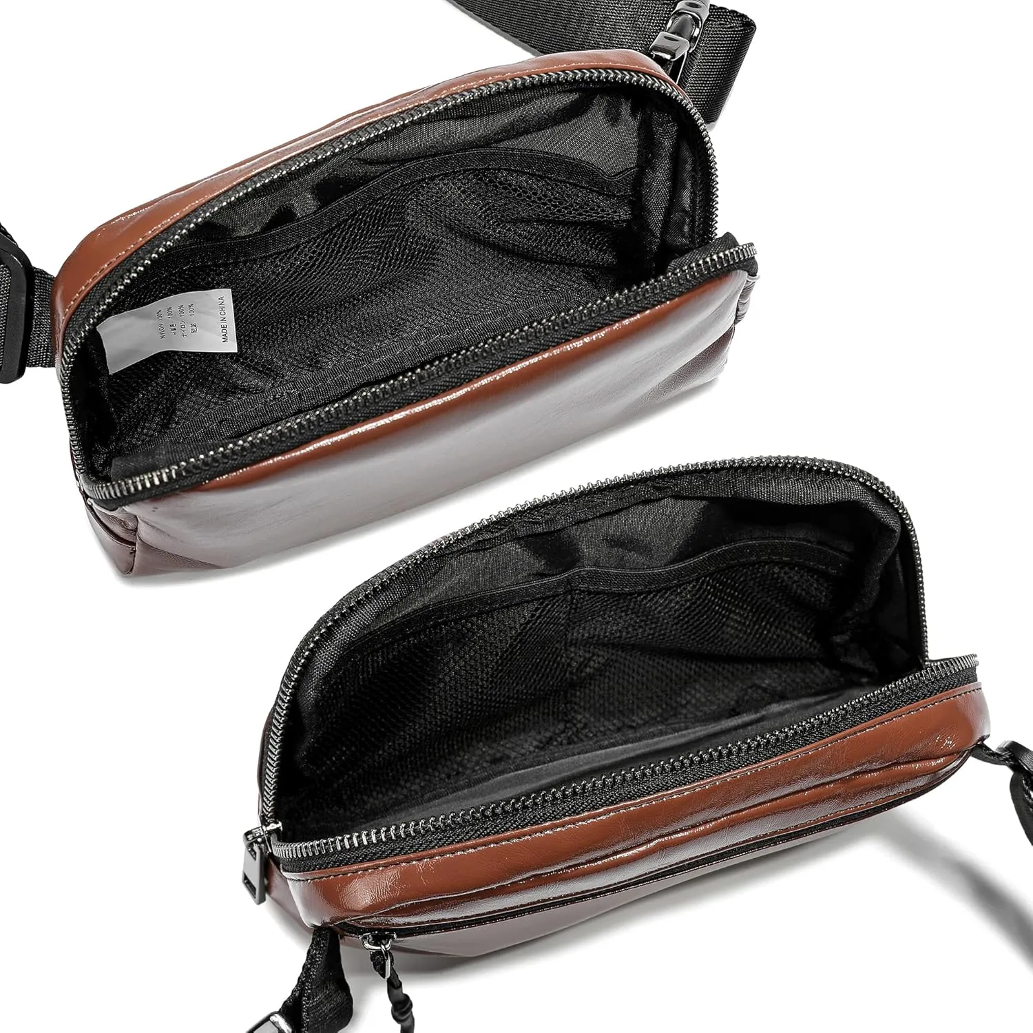 FODOKO Fanny Packs for Women Men, Fashionable PU Leather Belt Bag Waist Pack for Women with Adjustable Strap, Bum Bag for Running Hiking Travel Workout PU Brown)