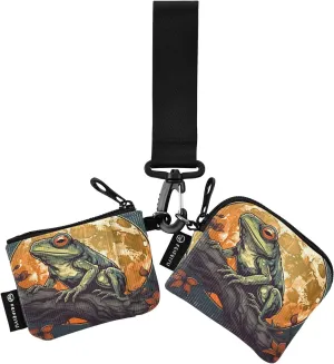 Frogs under Moonlight Zip Around Wristlet Wallet for Women Portable Detachable Dual Pocket Keychain Wallet Wrist Wallet