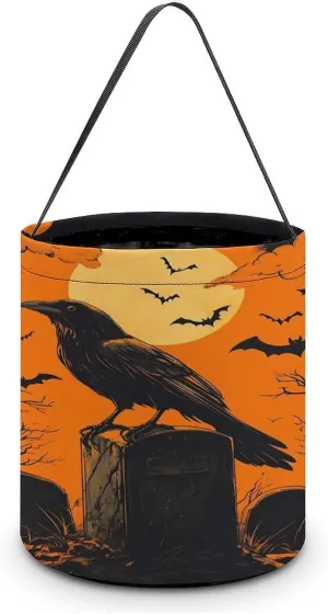 Full Moon Black Crow Cemetery Halloween Candy Bag Candy Tote Bucket Gift Bags Party Supplies for Women Men