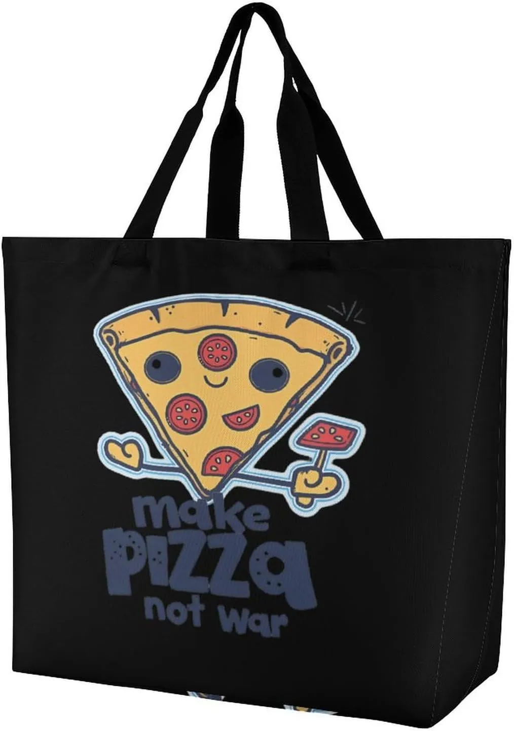 Fun Quotes Make Pizza Women's Shoulder Shopping Bags Foldable Tote Bag Large Capacity Handbag for Work Travel