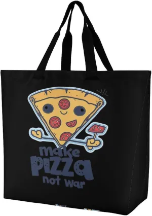 Fun Quotes Make Pizza Women's Shoulder Shopping Bags Foldable Tote Bag Large Capacity Handbag for Work Travel