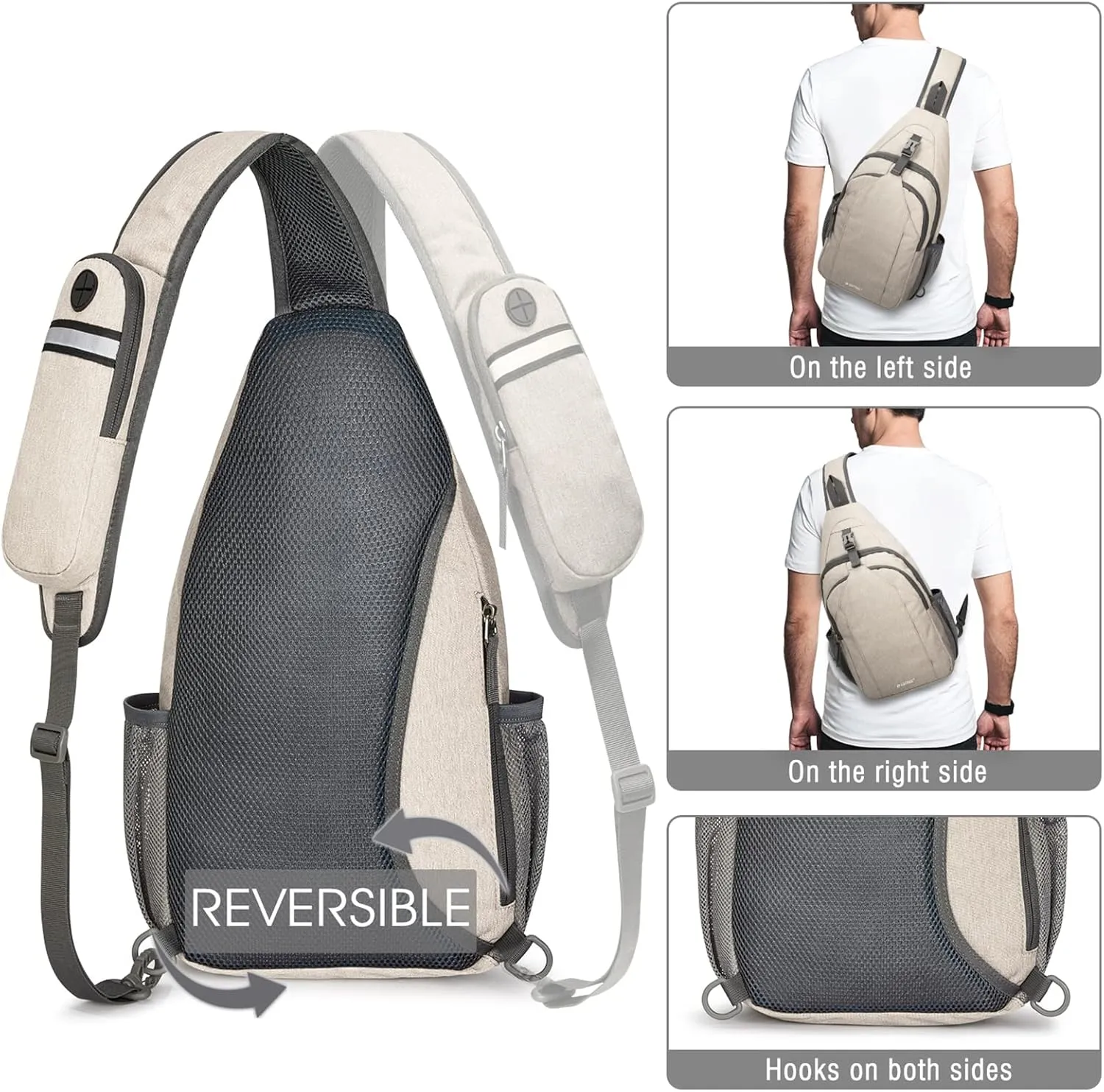 G4Free Sling Bag for women RFID Blocking Sling Backpack Crossbody Chest Bag Daypack for Hiking Travel(Ivory/Tan)