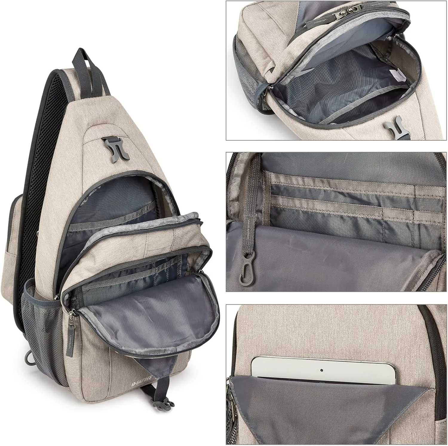 G4Free Sling Bag for women RFID Blocking Sling Backpack Crossbody Chest Bag Daypack for Hiking Travel(Ivory/Tan)