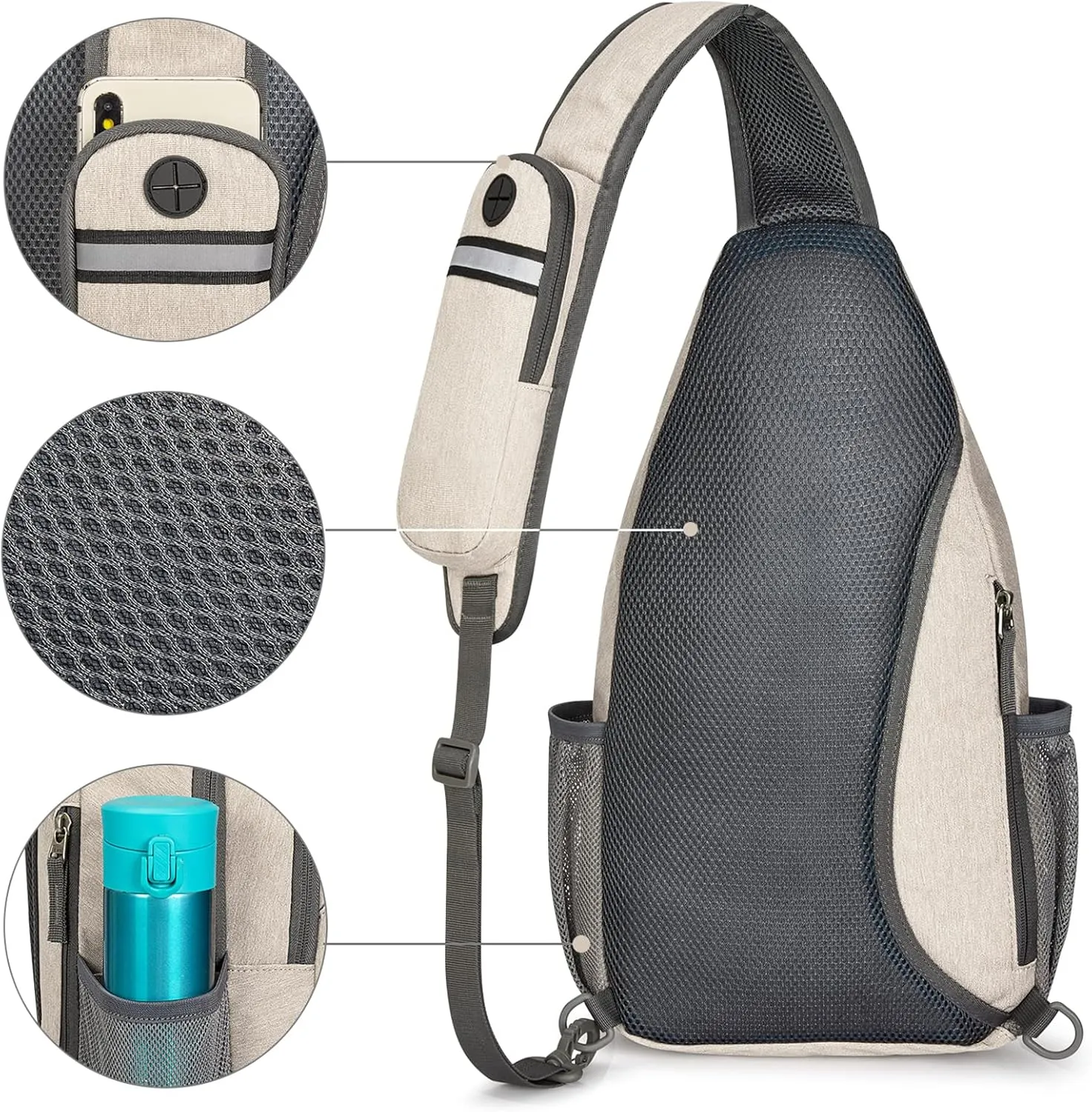 G4Free Sling Bag for women RFID Blocking Sling Backpack Crossbody Chest Bag Daypack for Hiking Travel(Ivory/Tan)