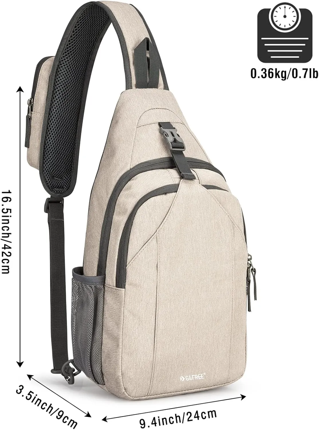 G4Free Sling Bag for women RFID Blocking Sling Backpack Crossbody Chest Bag Daypack for Hiking Travel(Ivory/Tan)