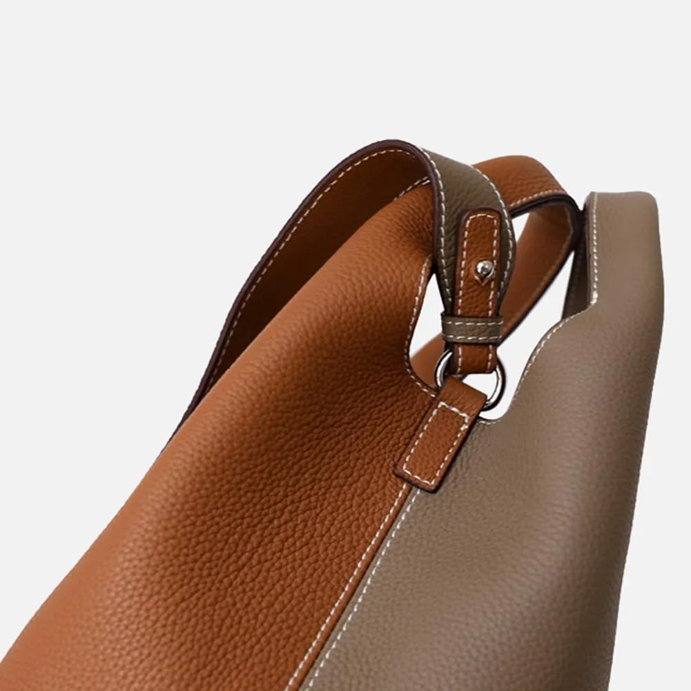 Genuine Leather Bucket Tote Bag Hobo Crossbody Bags for Women Trendy Purses Handbags Shoulder Purse Everyday Purse