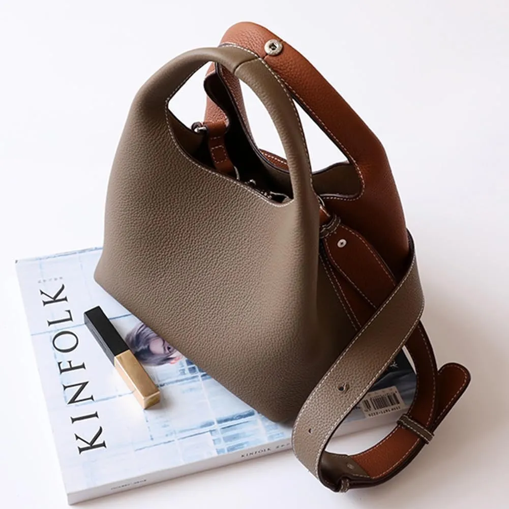 Genuine Leather Bucket Tote Bag Hobo Crossbody Bags for Women Trendy Purses Handbags Shoulder Purse Everyday Purse