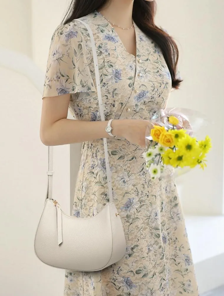 Genuine Leather Shoulder Crossbody Bag for Women Crescent Tote Purse Small Handbag Ladies Satchels with Adjustable Strap