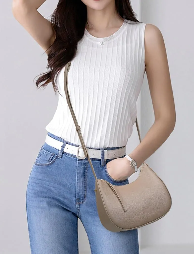 Genuine Leather Shoulder Crossbody Bag for Women Crescent Tote Purse Small Handbag Ladies Satchels with Adjustable Strap