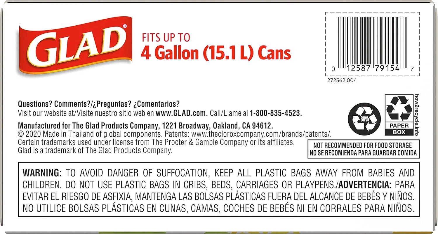 Glad Odorshield Small Drawstring Trash Bags, 4 Gal, Sweet Citron and Lime, 80 Ct, Pack May Vary