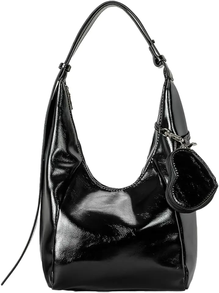 Glossy Vegan Leather Shoulder Bag for Women Large Y2k Crossbody Tote Purses Bucket Handbags Trendy Satchels 2025