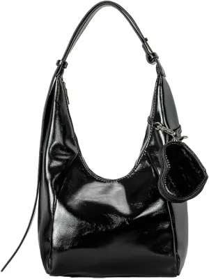 Glossy Vegan Leather Shoulder Bag for Women Large Y2k Crossbody Tote Purses Bucket Handbags Trendy Satchels 2025