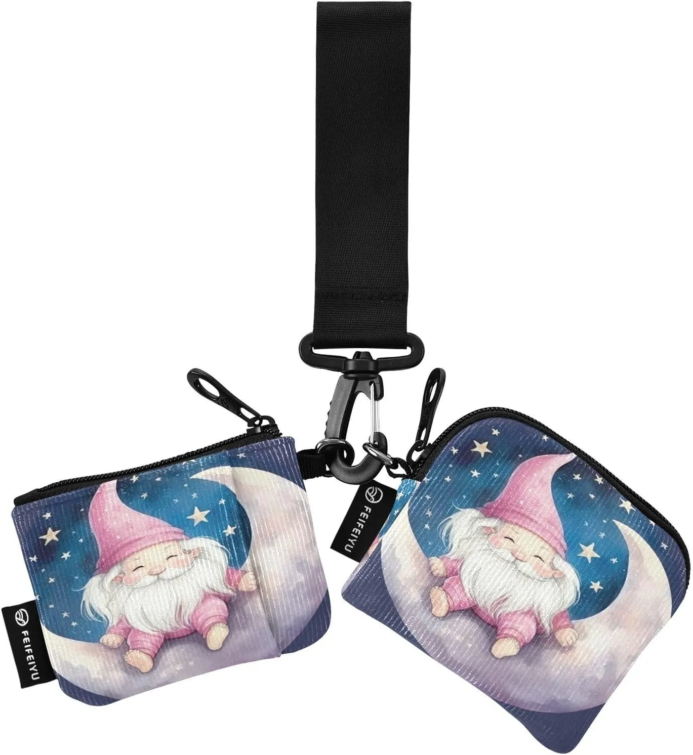 Gnome Moon Zip Around Wristlet Wallet for Women Portable Detachable Dual Pocket Keychain Wallet Wrist Wallet
