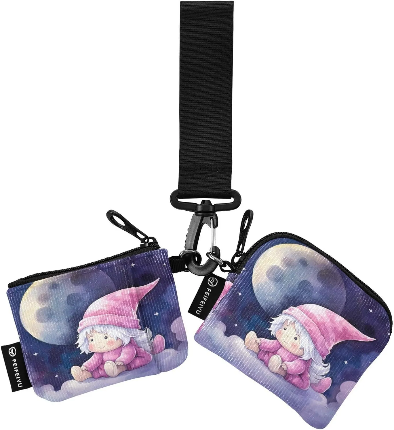 Gnome Moon Zip Around Wristlet Wallet for Women Portable Detachable Dual Pocket Keychain Wallet Wrist Wallet